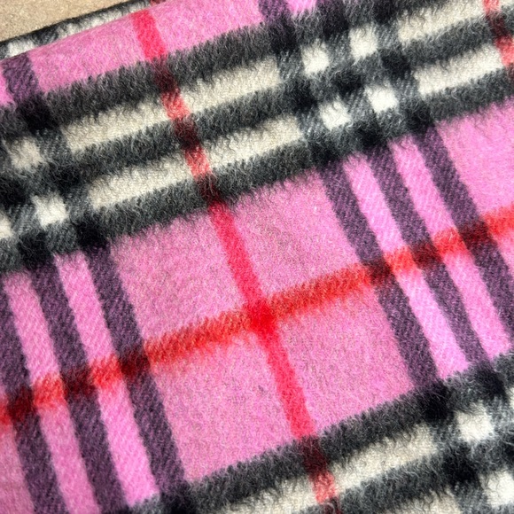 Pink Plaid Burberry Cashmere Fringe Trim Scarf - Picture 6 of 14